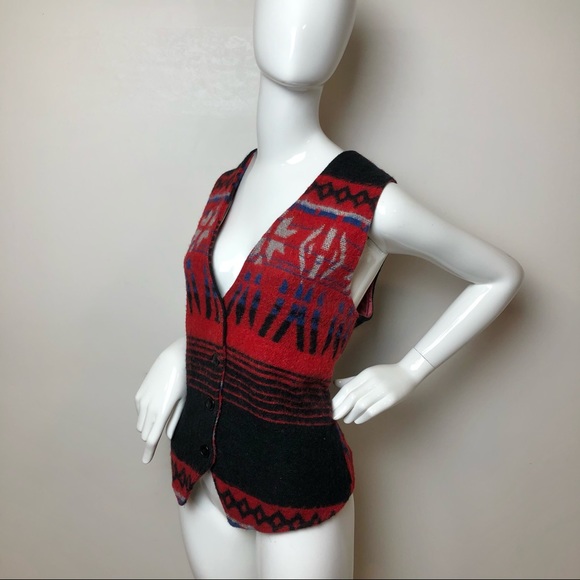 Vintage Wool Vest Southwestern Print Medium